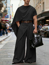 Men's Avant-Garde High Fashion Cape Sleeve Draped Two Pieces Outfit SKUL57083