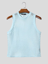 Men's Summer Beach Open Work Crochet Fishnet Knit Muscle Tank SKUL65426