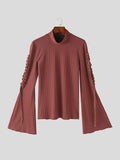 Mens Lace-Up Flared Sleeve Knit Pullover Sweater SKUK34401