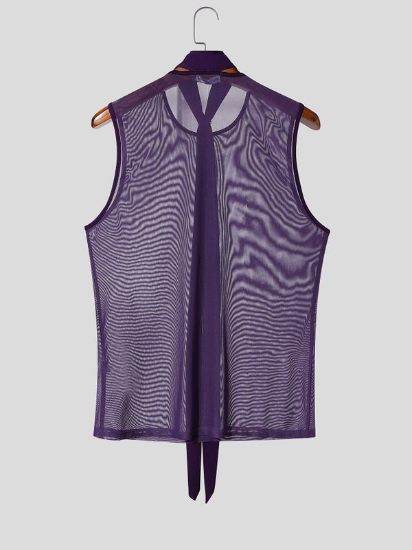 Men's Avant-Garde Hardware Ring Choker Tie Sheer Mesh Tank SKUL71426