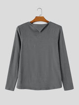 Men's Korean Minimalist City Date Asymmetric Fold-Over Collar Slim-Fit T-shirt SKUL84569