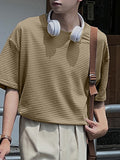 Mens Solid Texture Casual Drop Shoulder T-Shirt SKUK20435
