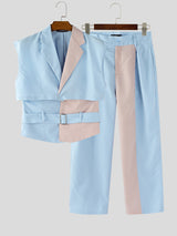 Men's Colorblock Cropped Casual Two Pieces Outfit SKUL22807