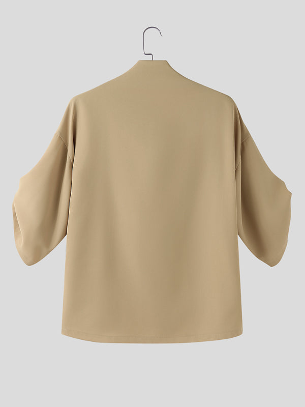 Mens Solid Color Draped Neck Casual T-Shirt SKUL13924