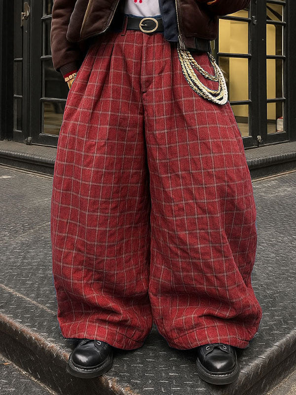 Men's Solid Color Plaid Wide Leg Pant SKUL22462