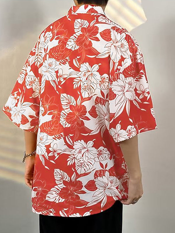 Mens Floral Print Short Sleeve Loose Shirt SKUK19379