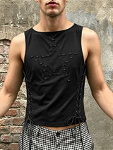 Men's Avant-Garde Y2K Lace-Up Studded Star Cropped Fitted Muscle Tank SKUL63068