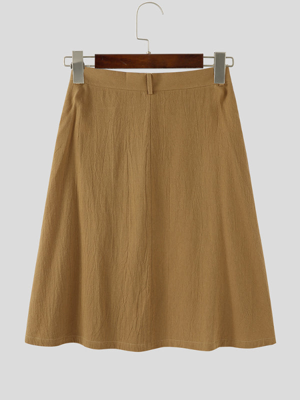 Mens Solid Color Double Zipper Casual Skirt SKUL25726