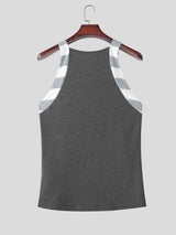 Men's Vintage Casual Checkered Panel Fitted Muscle Tank SKUL68341