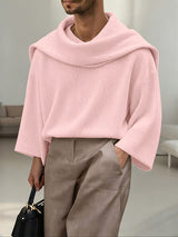 Men's Solid Color Textured Drape Neck Long Sleeve Sweater SKUL45163