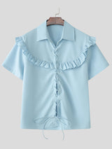 Men's Casual Lace Up Interwoven Short Sleeve Shirt SKUL10752