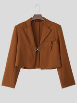 Men's Avant-Garde High Street Tactical Buckle Cropped Structured Blazer SKUL73644