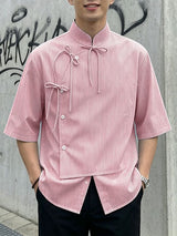 Men's Avant-Garde Neo-Chinese Pinstripe Ribbon Asymmetrical Shirt SKUL63952