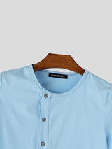 Men's Solid Color Asymmetric Placket Textured Button Short Sleeve T-shirt SKUL59951