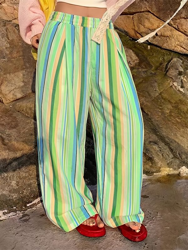 Men's Vibrant Summer Palette Rainbow Vertical Stripe Pleated Balloon Wide Leg Pant SKUL70359