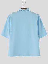 Men's Avant-Garde Romantic Ruffle Trim V-Neck Tie Front Puff Sleeve Shirt SKUL58757