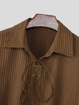Men's Textured Drawstring Lapel Long Sleeve Shirt SKUL34969