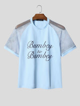 Men's High Street Party Letter Print Mesh Raglan Short Sleeve T-shirt SKUL73623