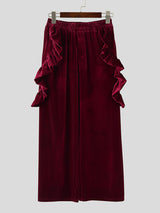 Men's Ruffled Patchwork Wide Leg Velvet Pant SKUL30412
