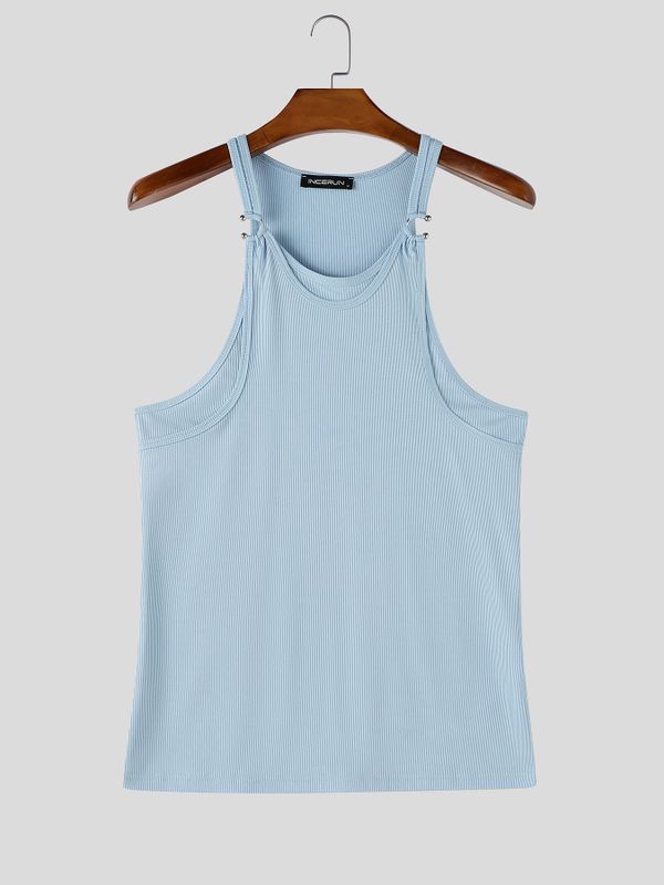 Men's High Street Fashion Ribbed Knit O Ring Detail Muscle Slim Fit Tank SKUL66245