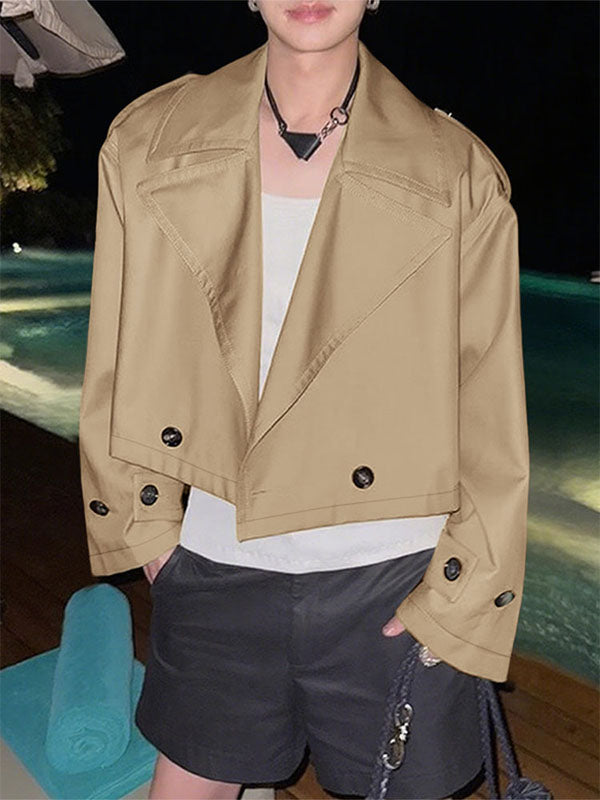 Men's Solid Color Cropped Casual Long Sleeve Jacket SKUL25781