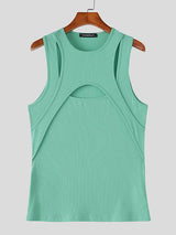Men's Avant-Garde High-Street Aesthetic Deconstructed Multi-Cutout Ribbed Fitted Muscle Tank SKUL69231