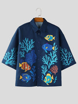Men's Underwater World Embroidered Short Sleeve Shirt SKUL17936