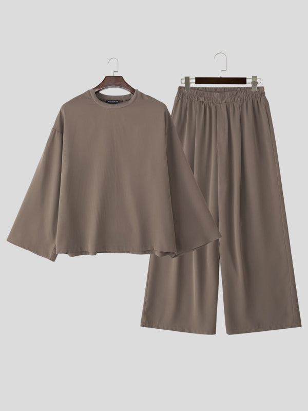 Men's Solid Color Crew Neck Casual Two Pieces Outfit SKUL28250