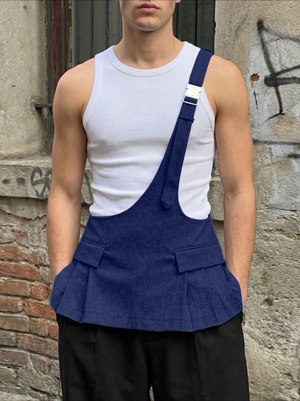 Men's Avant-Garde Asymmetrical Single Strap Peplum Waist Skirt SKUL60658