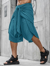 Men's Avant-Garde Deconstructed Layered Wrap-Around Knot-Front Short SKUL54695