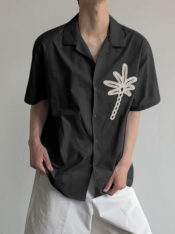 Mens Coconut Tree Embroidered Short Sleeve Shirt SKUL17878