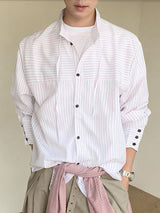 Men's Striped Irregular Long Sleeve Shirt SKUL36393