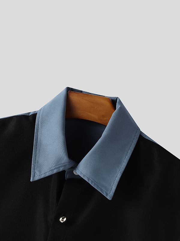 Men's Faux Two Piece Patchwork Long Sleeve Shirt SKUL46566