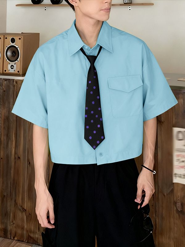 Men's Polka Dot Tie Cropped Short Sleeve Shirt SKUL39891