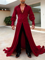 Men's Deconstructed Long Hem Floor Length Long Sleeve Shirt SKUL37703