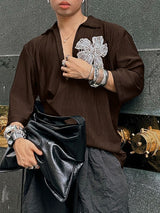 Men's Floral Embroidered Texture Long Sleeve Shirt SKUL31899