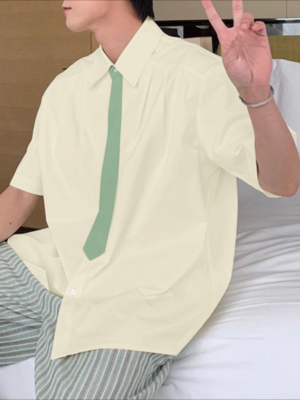 Men's Tie Color Block Short Sleeve Shirt SKUL36462