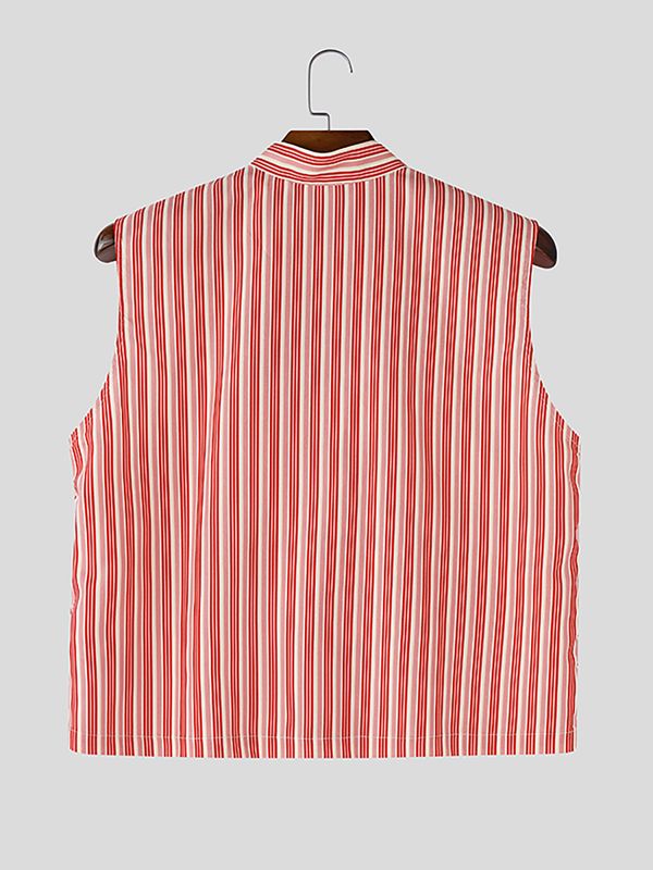 Men's Striped Frog Button Casual Tank SKUL56650