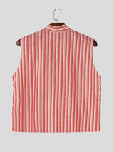 Men's Striped Frog Button Casual Tank SKUL56650