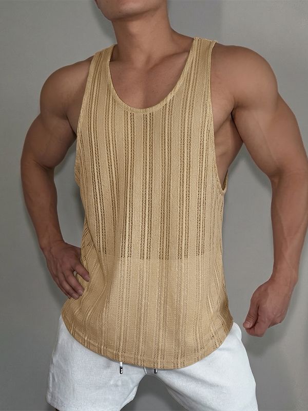 Men's Resort Sheer Striped Scoop Neck Slim Fit Tank SKUL70270