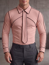 Men's Tie Patchwork Colorblock Texture Long Sleeve Shirt SKUL29721