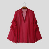 Men's Ruffle Patchwork Sheer Long Sleeve Shirt SKUL43729