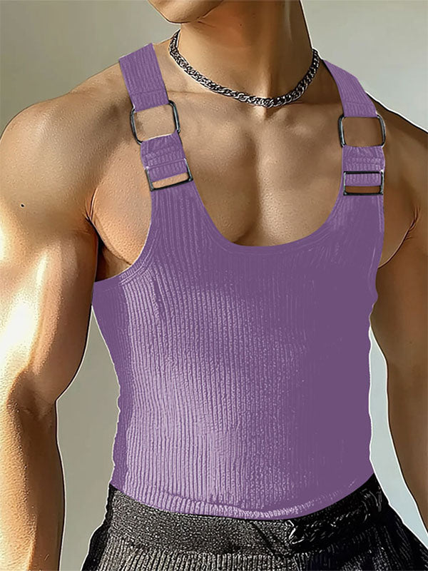 Mens Metal Buckle Patchwork Casual Tank SKUL05854