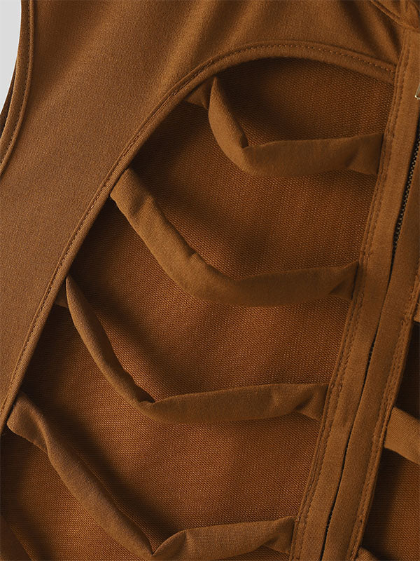 Men's Solid Color Skull Hollow Zip Waistcoat SKUL17907