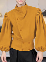 Men's Solid Asymmetrical Placket Puff Sleeve Shirt SKUL38918