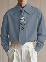Men's Embroidered Tie Long Sleeve Shirt SKUL44951