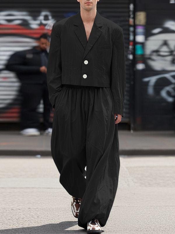 Men's Solid Color Textured Two Pieces Outfit SKUL48748