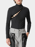 Mens Straps Design Half-Collar Long Sleeve T-Shirt SKUK53007
