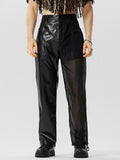 Mens Faux Leather Mesh Patchwork Straight Pants SKUK15573