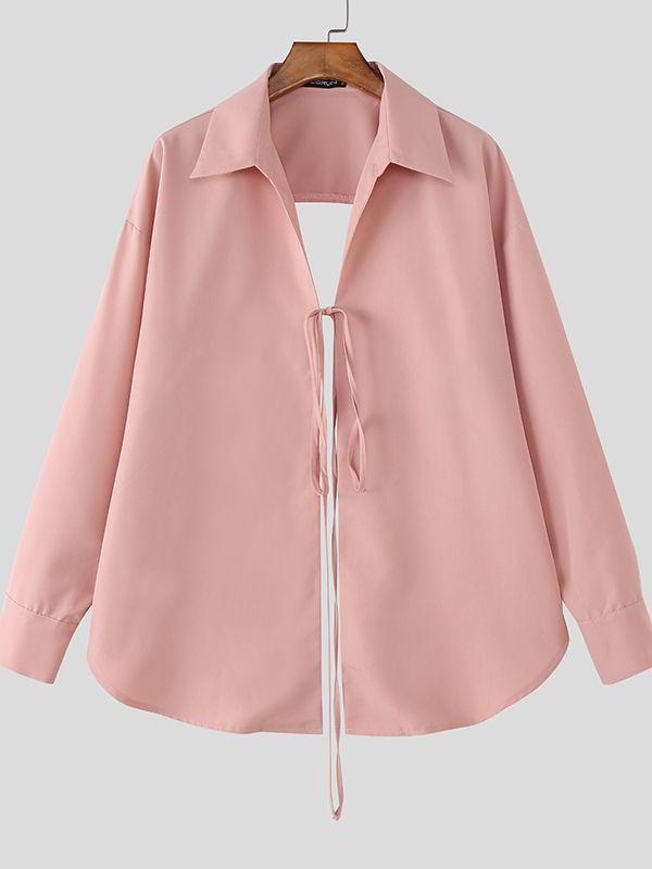 Men's Back Hollow Tie Long Sleeve Shirt SKUL51932